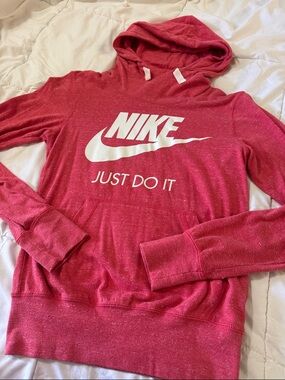 Nike Women's Heather Raspberry Hooded Sweatshirt with White Logo